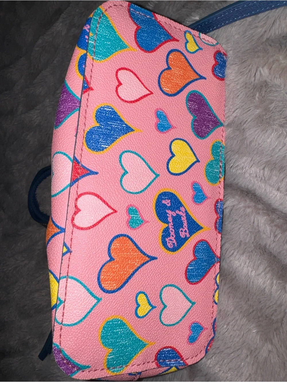 Dooney & Bourke Pink Heart Print Mini Satchel with Blue Trim - Picture 3 of 8